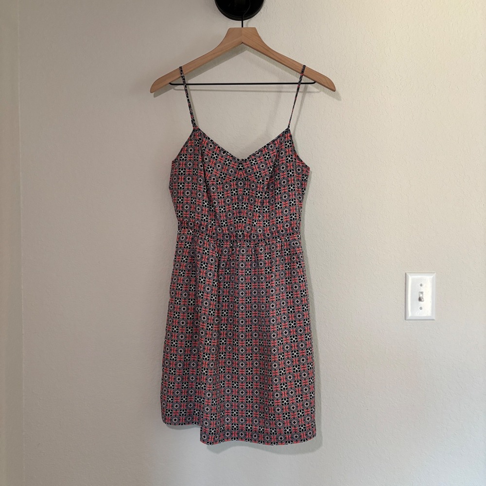J.Crew Dress Sleeveless Mini 6 Polyester Medallion Print Pink Navy Preppy Boho
